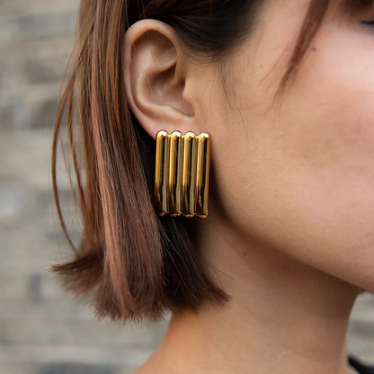 IG Style Stripe Stainless Steel 18K Gold Plated Earrings