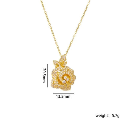 Titanium Steel Copper IG Style Shiny Plating Hollow Out Inlay Flower Pearl Zircon Pendant Necklace