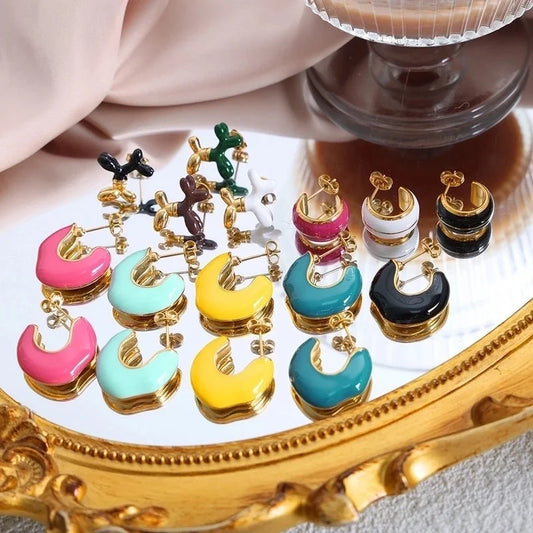 1 Pair IG Style Casual Modern Style Geometric Enamel Epoxy Plating Titanium Steel 18K Gold Plated Ear Studs