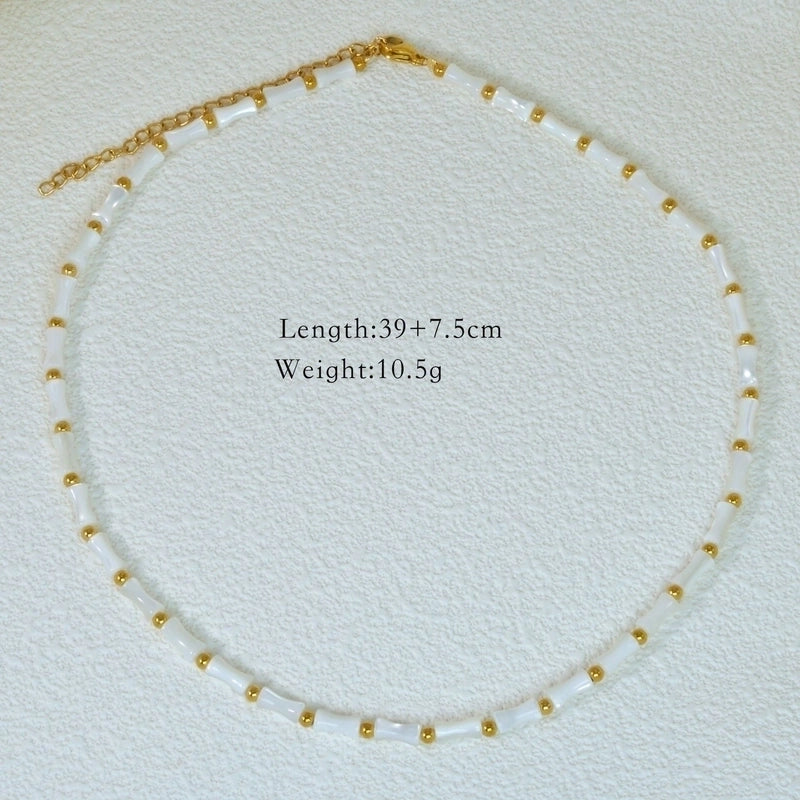 2 Pieces Hawaiian Bohemian Minimalist Geometric Freshwater Pearl Glass Titanium Steel Women\'S Necklace