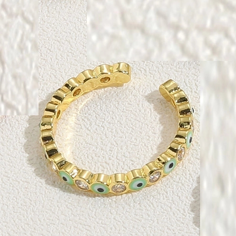 Cute Vintage Style Minimalist Devil's Eye Copper Enamel Plating Inlay Zircon 14k Gold Plated White Gold Plated Open Rings