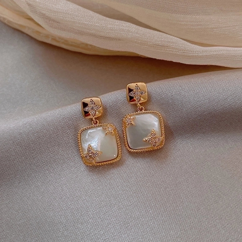 1 Pair Casual Square Tassel Flower Copper Plating Inlay Rhinestones Opal Drop Earrings