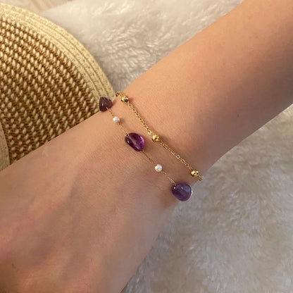 Beach Minimalist Shell 304 Stainless Steel Natural Stone 18K Gold Plated Bracelets In Bulk