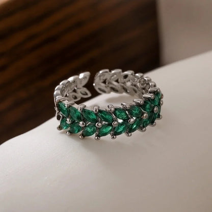 Vintage Style Minimalist Commute Leaf Copper Plating Inlay Zircon 18k Gold Plated Open Rings