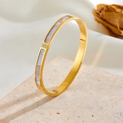 Princess Cute Solid Color Stainless Steel 18K Gold Plated Acrylic Rhinestones Bangle In Bulk