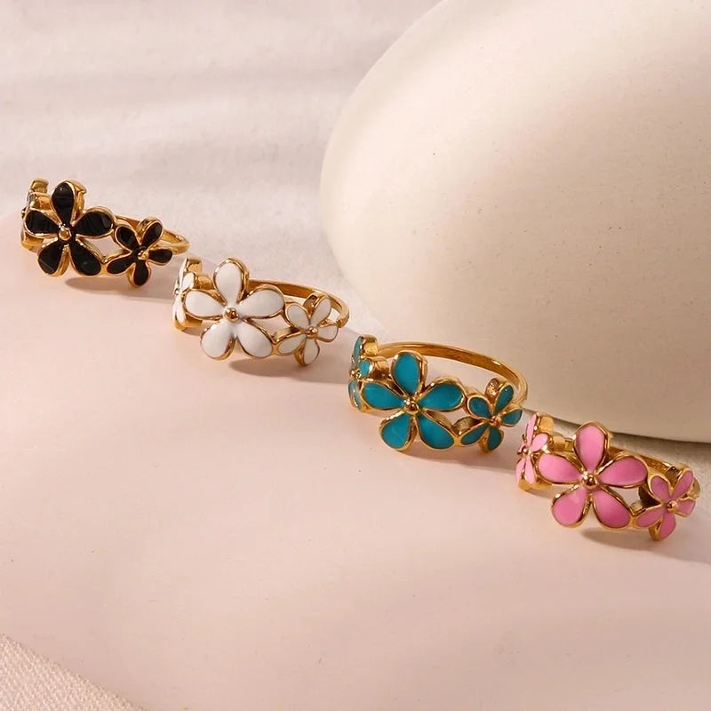 IG Style Minimalist Classic Style Flower 304 Stainless Steel 18K Gold Plated Rings