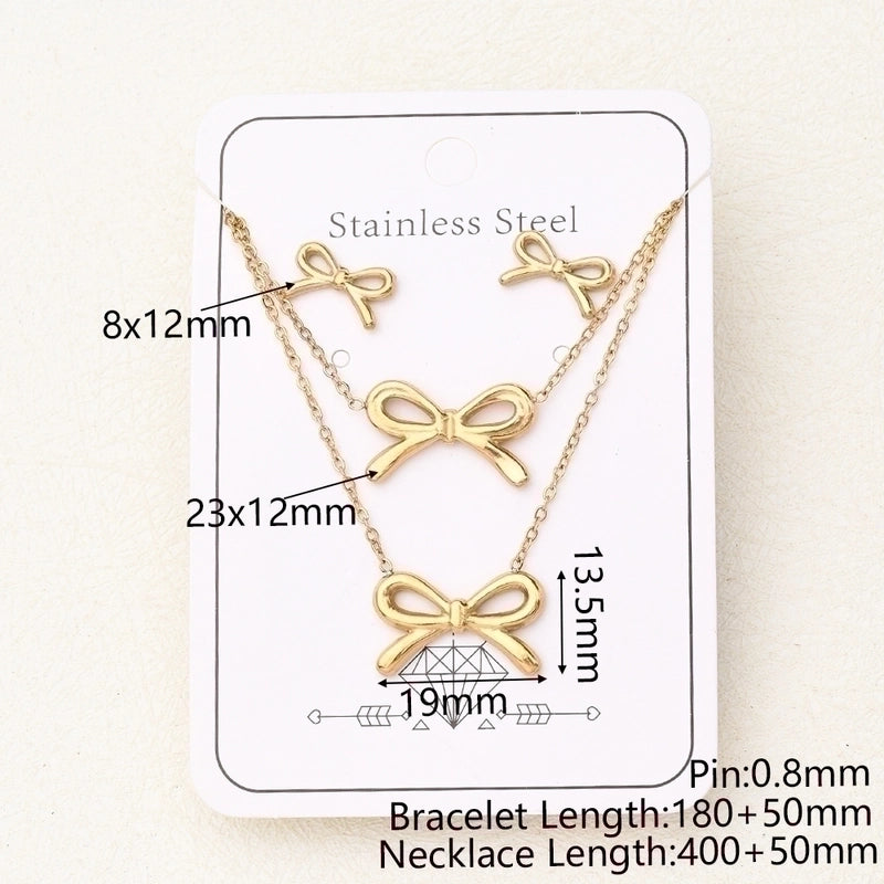 Casual Basic Vacation Butterfly Bow Knot Shell 304 Stainless Steel 18K Gold Plated Handmade Polishing Plating Jewelry Set