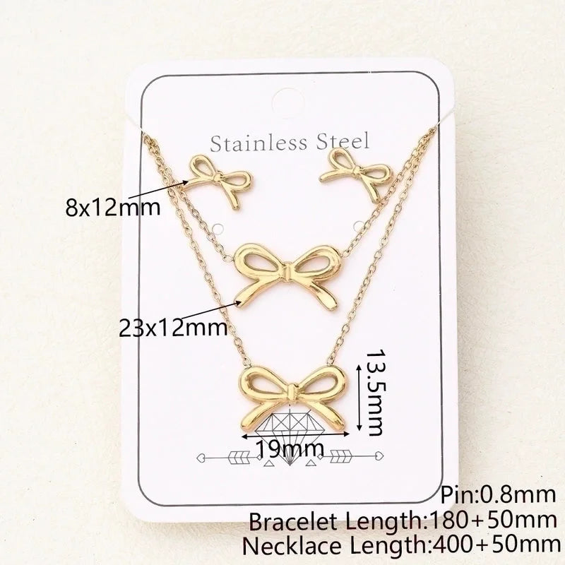 Casual Basic Vacation Butterfly Bow Knot Shell 304 Stainless Steel 18K Gold Plated Handmade Polishing Plating Jewelry Set