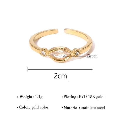 Fashion Solid Color 304 Stainless Steel Artificial Gemstones 14K Gold Plated Plating Inlay Open Ring