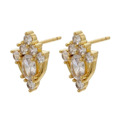 Cute Geometric Moon Flower Copper Artificial Gemstones Copper Earrings