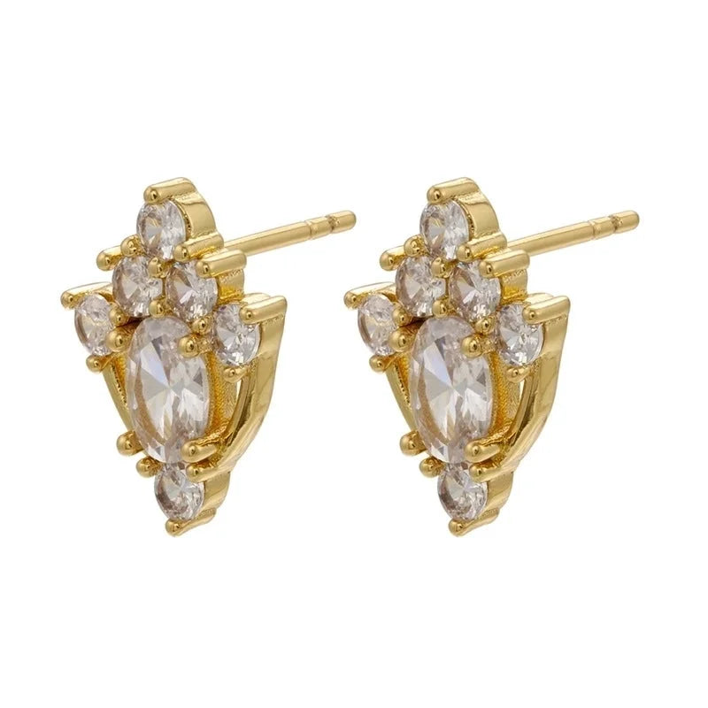 Cute Geometric Moon Flower Copper Artificial Gemstones Copper Earrings