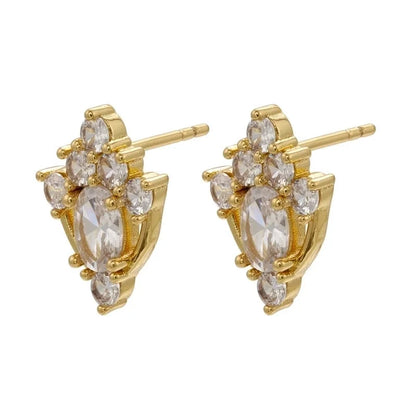 Cute Geometric Moon Flower Copper Artificial Gemstones Copper Earrings