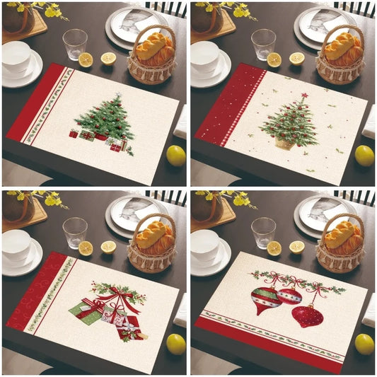 Christmas Nordic Style Christmas Tree Bow Knot Snowflake Linen Cotton And Linen Placemat