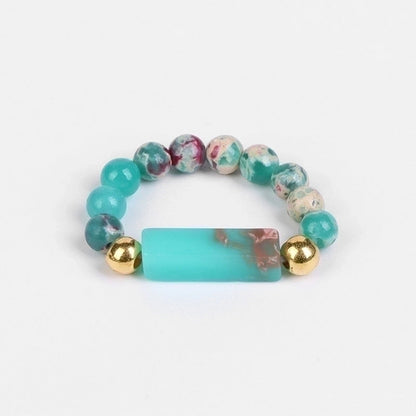 Ethnic Style Round Natural Stone Beaded Rings 1 Piece