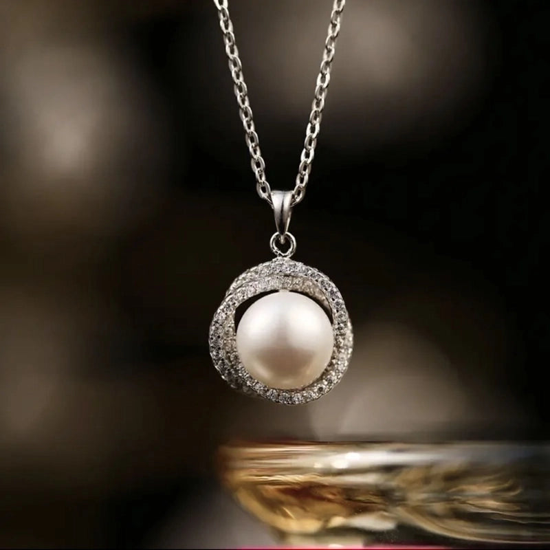 Elegant Round Titanium Steel Artificial Pearls Zircon Rings Necklace