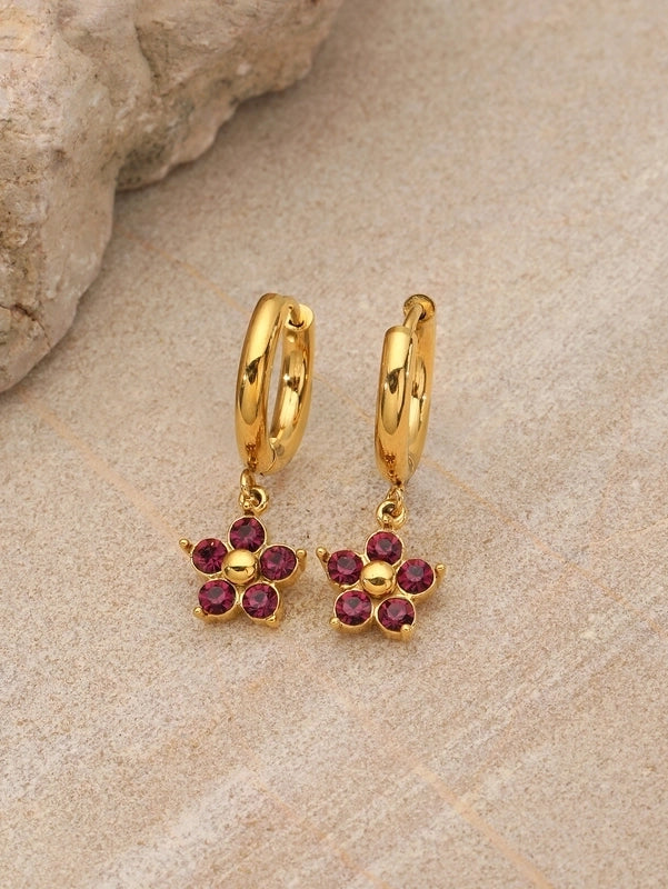 1 Pair Elegant Flower Plating Inlay 304 Stainless Steel Rhinestones 18K Gold Plated Drop Earrings