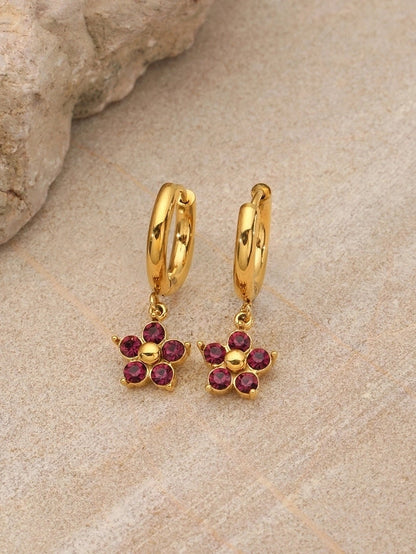 1 Pair Elegant Flower Plating Inlay 304 Stainless Steel Rhinestones 18K Gold Plated Drop Earrings