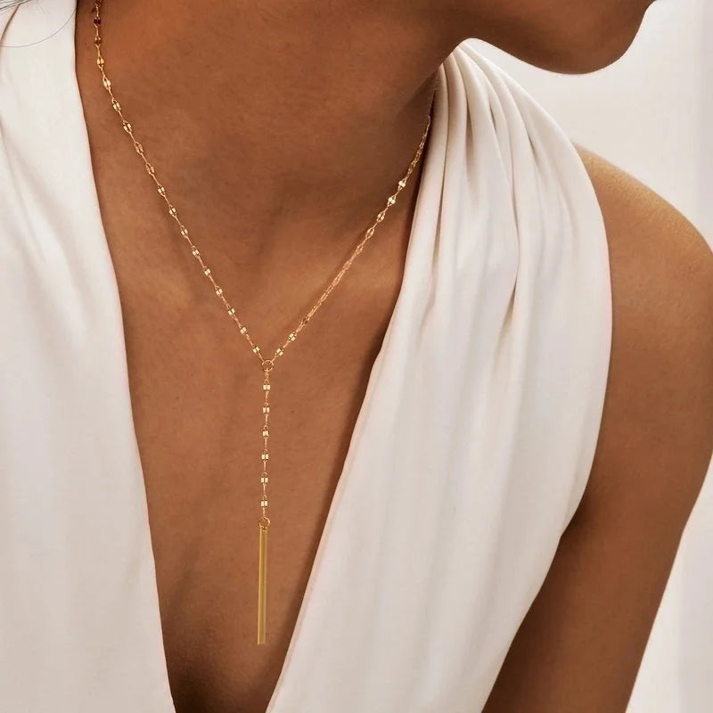 Minimalist Classic Style Solid Color 201 Stainless Steel Artificial Pearls Zircon 18K Gold Plated Layered Long Necklace