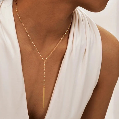 Minimalist Classic Style Solid Color 201 Stainless Steel Artificial Pearls Zircon 18K Gold Plated Layered Long Necklace