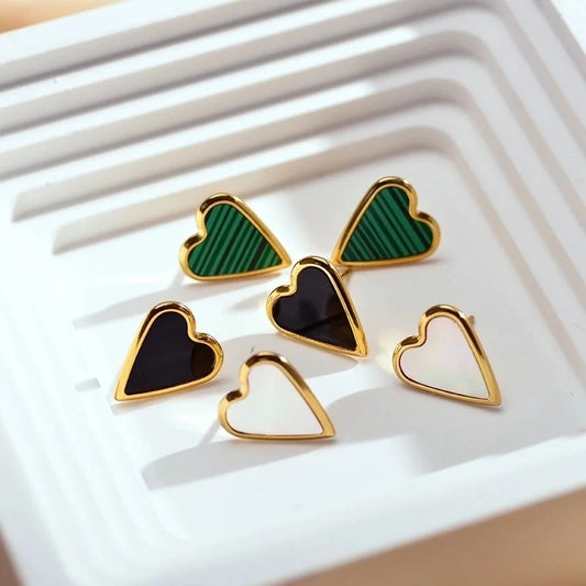 1 Pair Elegant Stripe Heart Shape Plating Inlay Copper Malachite Shell Gold Plated Ear Studs