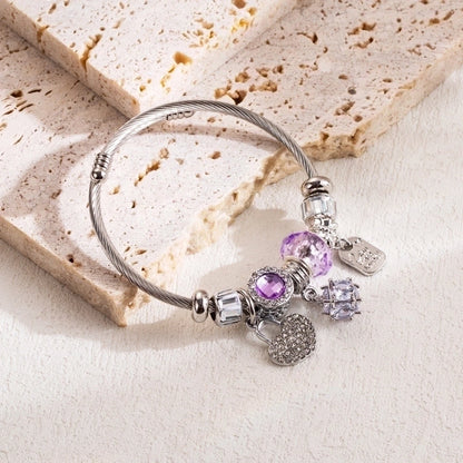 Elegant Cute Heart Shape Lock 304 Stainless Steel Alloy Rhinestones Bangle In Bulk