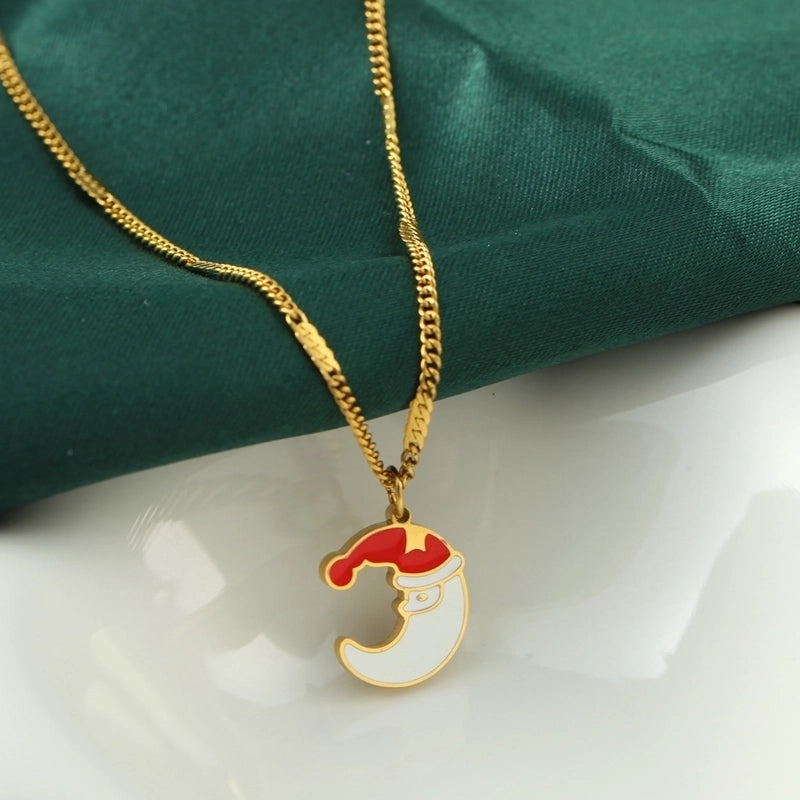 Nordic Style Classic Style Gingerbread Moon 316L Stainless Steel Plating Pendant Necklace