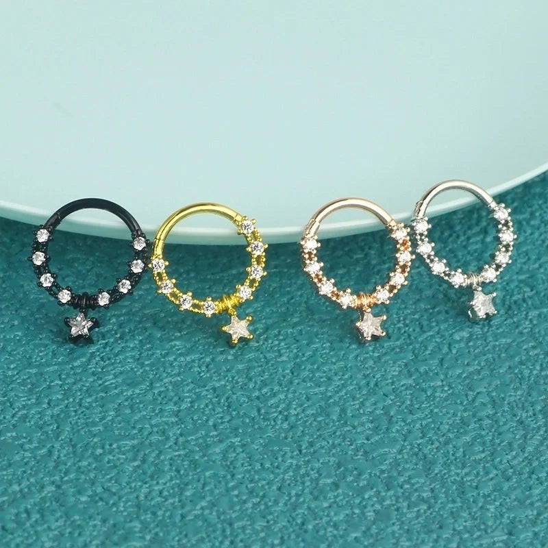 1 Piece Nose Rings & Studs Minimalist Classic Style Solid Color 304 Stainless Steel Inlay Rhinestones Nose Rings & Studs
