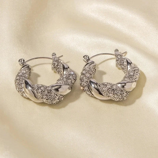1 Pair Ins Style Retro Twist Plating Inlay Stainless Steel Zircon Earrings