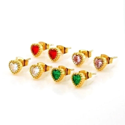 1 Pair Glam Retro Heart Shape Plating Inlay 304 Stainless Steel Rhinestones 18K Gold Plated Drop Earrings