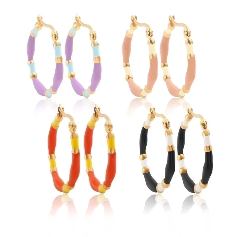 1 Pair IG Style Casual Minimalist Round Enamel Plating 304 Stainless Steel Gold Plated Earrings