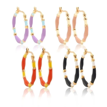 1 Pair IG Style Casual Minimalist Round Enamel Plating 304 Stainless Steel Gold Plated Earrings