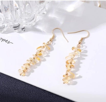 1 Pair Minimalist Star Water Droplets Tassel Chain Natural Stone Drop Earrings