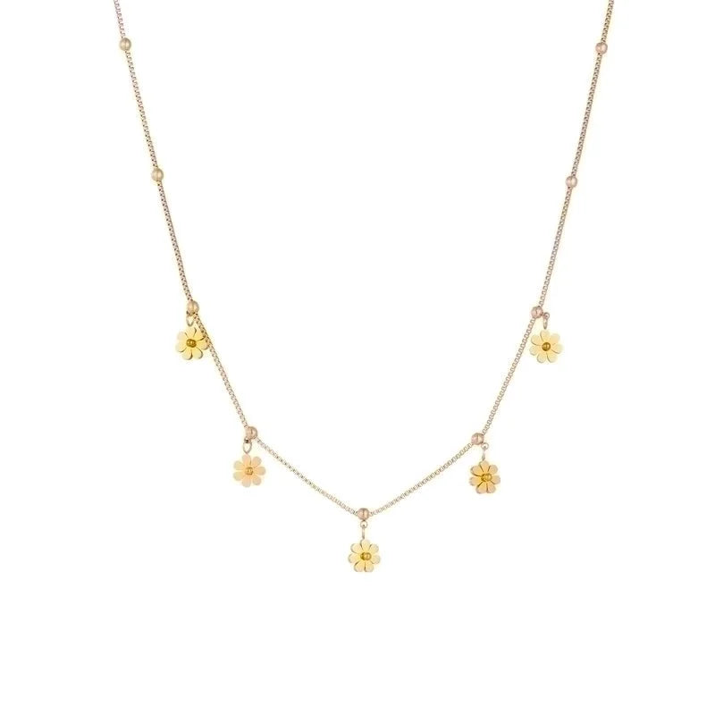 Stainless Steel 18K Gold Plated Elegant Solid Color Solid Color Daisy Earrings Anklet Necklace