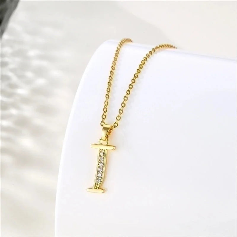 Stainless Steel Titanium Steel 18K Gold Plated Fashion Plating Inlay Letter Zircon Pendant Necklace