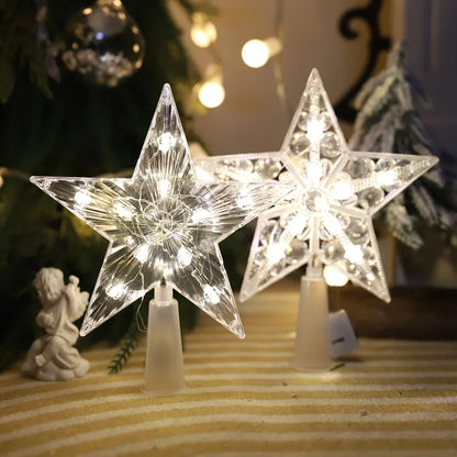 Christmas New Luminous Tree Top Star Christmas Tree Decoration Supplies Cross-border For Christmas Transparent Five-pointed Star With Light