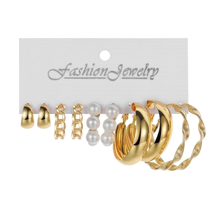 Retro Round Alloy Plating Artificial Pearls Women\'s Earrings Ear Studs 6-piece Set