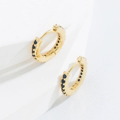 Minimalist O-shape Inlaid Zircon Copper Gold Plated Earrings