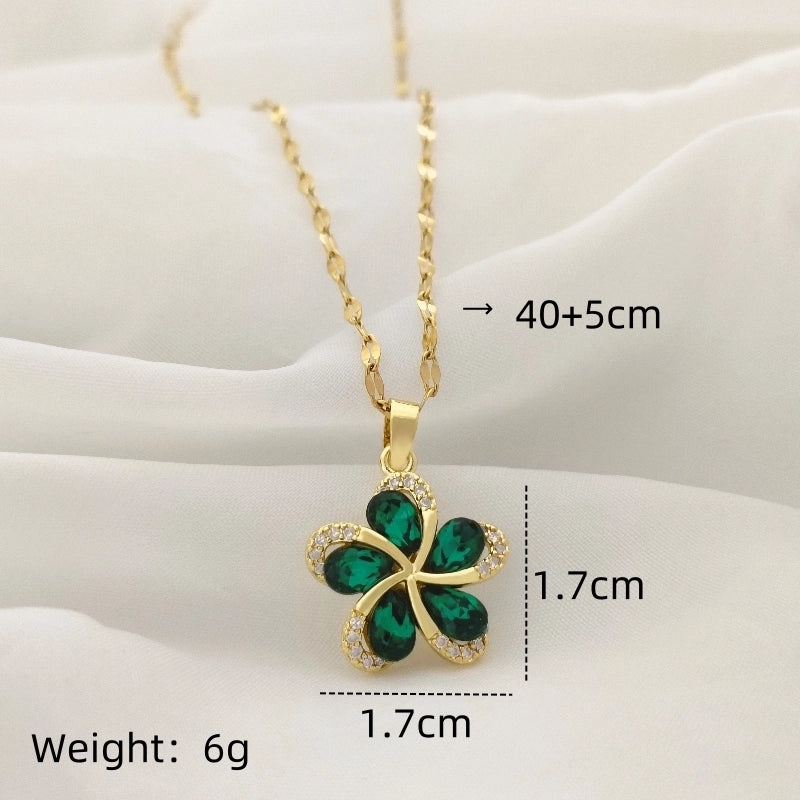 201 Stainless Steel Gold Plated Panda Jaguar Flower Large Diamond Glass Zircon Pendant Necklace