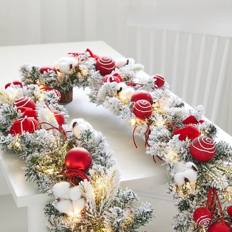 Christmas Pe Encrypted White Flocked Ribbon Decoration Christmas Vine Hotel Mall Window Storefront Scene Arrangement Hanging