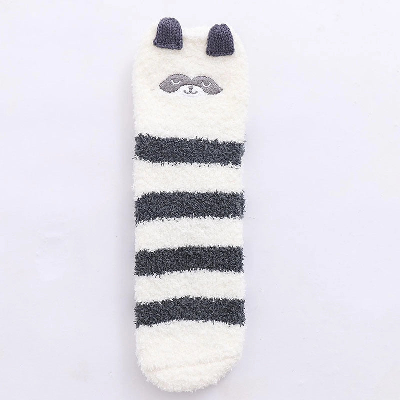 29 Cartoon Straight Embroidered Three-dimensional Animal Coral Fleece Christmas Warm Home Floor Socks Half Velvet Tube Socks