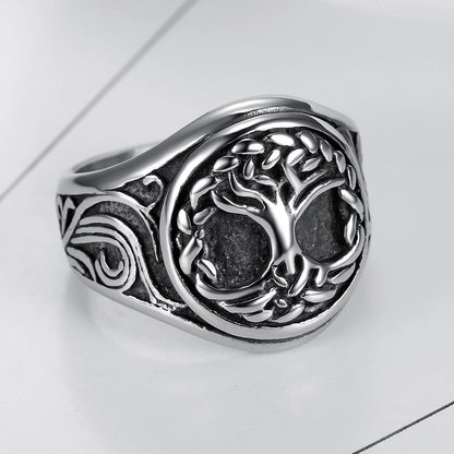 Hip-Hop Vintage Style Tree 304 Stainless Steel Plating Carving Men'S Rings