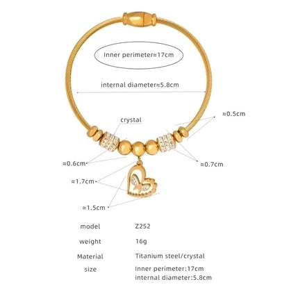 Casual Minimalist Star Heart Shape Butterfly Titanium Steel 18K Gold Plated Rhinestones Bangle In Bulk