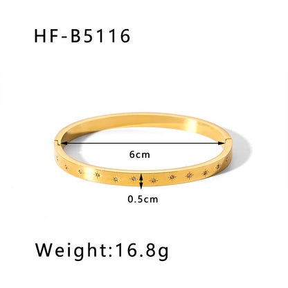 IG Style Octagram Tennis / Diamond Line Chain Asymmetrical Six-Pointed Star Stainless Steel Zircon Inlay Bangles