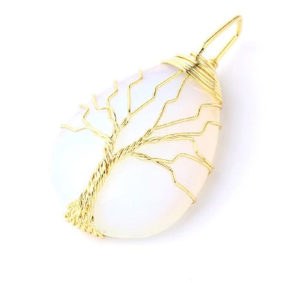 Ig Style Minimalist Tree Water Droplets Natural Stone Crystal Opal Women's Pendant Necklace Necklace Pendant