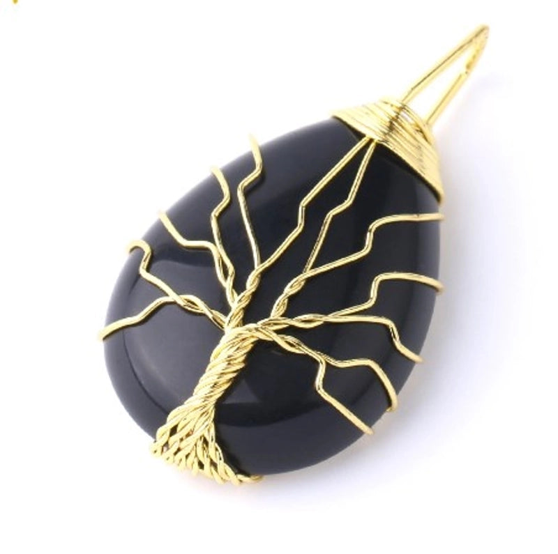 Ig Style Minimalist Tree Water Droplets Natural Stone Crystal Opal Women's Pendant Necklace Necklace Pendant