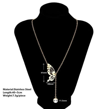 Cute Sweet Butterfly Titanium Steel 18K Gold Plated Plating Pendant Necklace