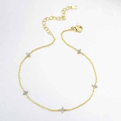 Copper Inlay Flower Petal Zircon Anklet Necklace