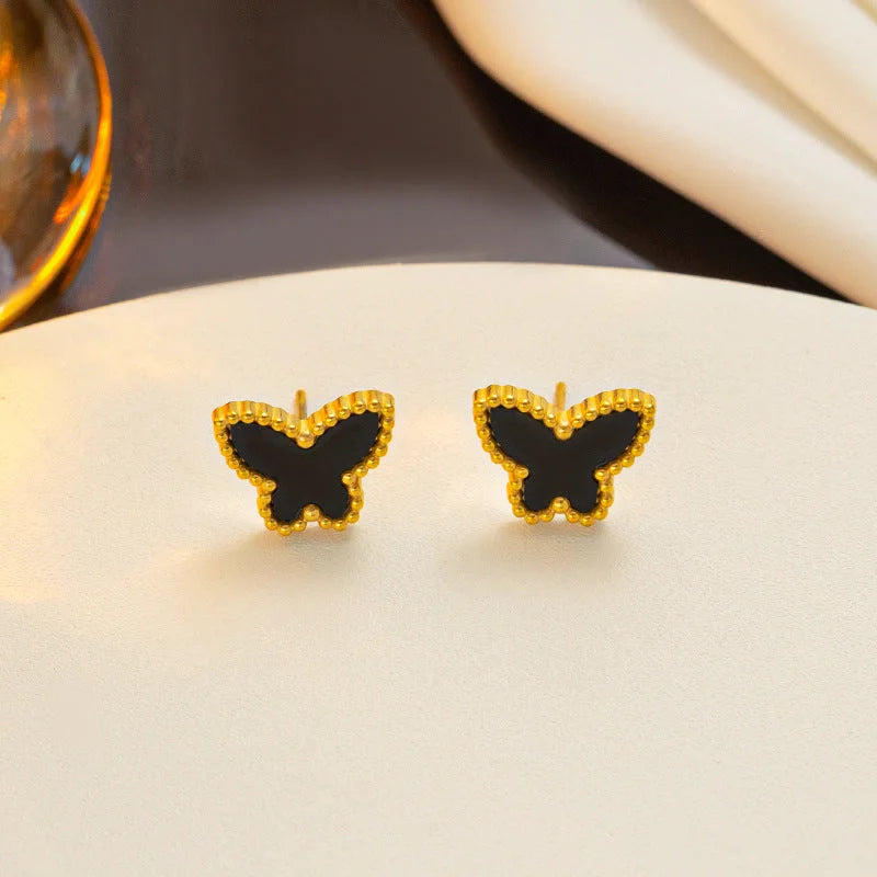 Korean Wing Geometric Titanium Steel 18K Gold Plated Stud Earrings