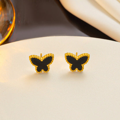 Korean Wing Geometric Titanium Steel 18K Gold Plated Stud Earrings