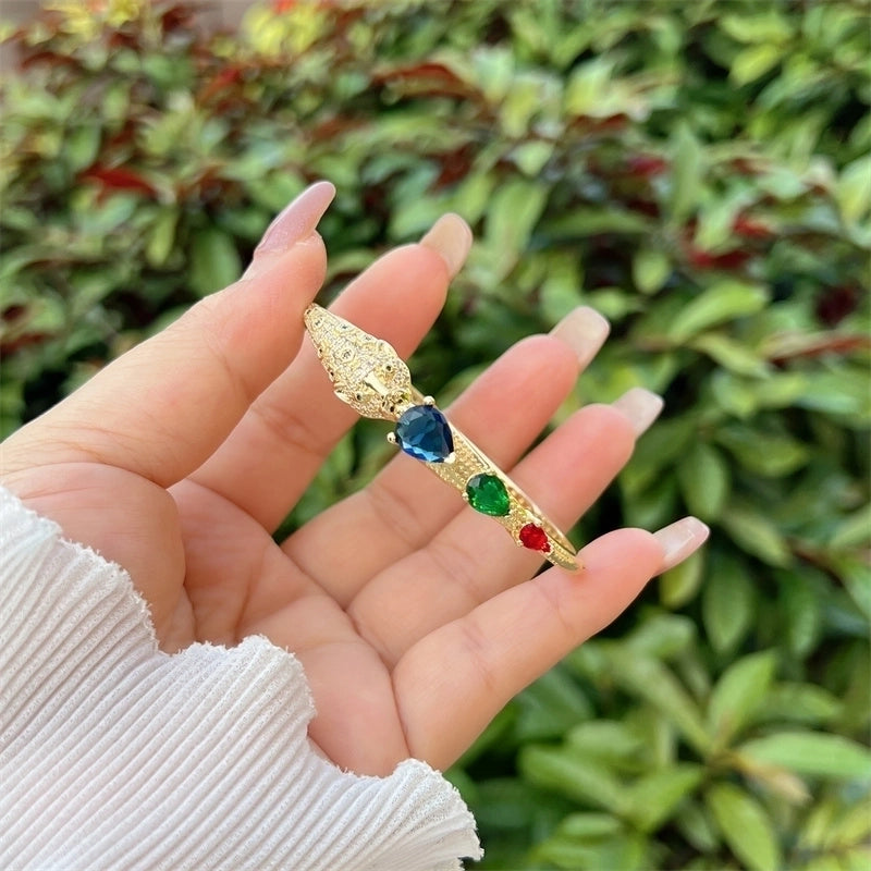 Copper 18K Gold Plated Inlay Geometric Zircon Bangle